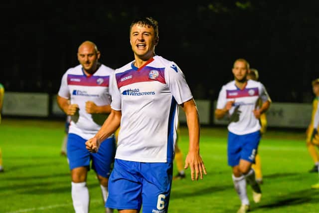 Alex Collard celebrates after scoring Diamonds' fifth goal