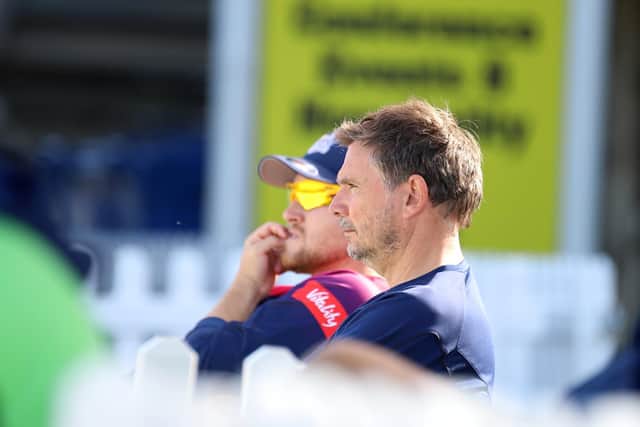 David Ripley watches on as his Steelbacks batsmen struggle against Gloucestershire (Pictures: Peter Short)