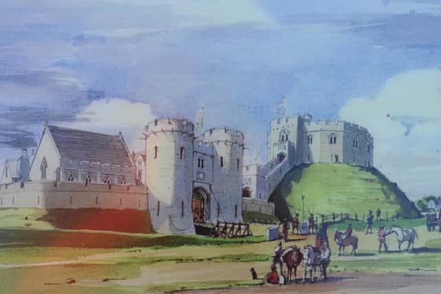 An artist's impression of what Fotheringhay Castle might have looked like.
