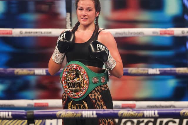 Chantelle Cameron shows off here world title belt