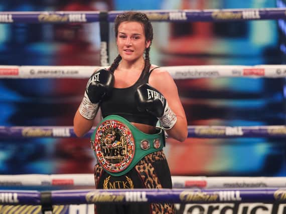 Chantelle Cameron shows off here world title belt