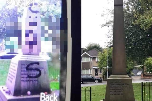 An expletive was sprayed over the Corby war memorial