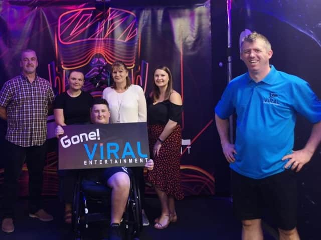 Lee Blissett and his family with Garry at Viral Entertainment in Corby