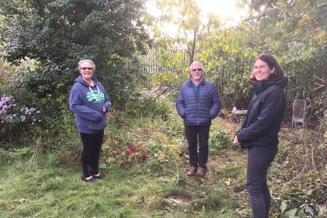 (L-R) C2C Social Action chief executive Angie Kennedy, patron Bishop Andrew Proud and new outdoor learning support worker Sophie Griffiths at the new allotment