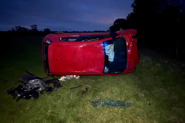 One vehicle finished up in a farmer's field