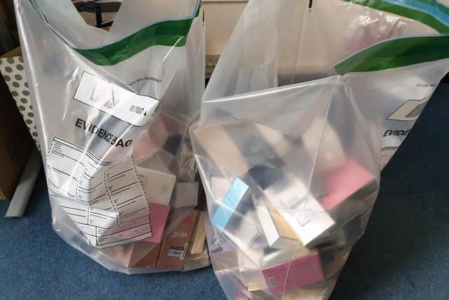 Police seized 107 bottles of suspected counterfeit perfume from the unlicensed street traders in St Peter's Way car park, Northampton Town centre.
