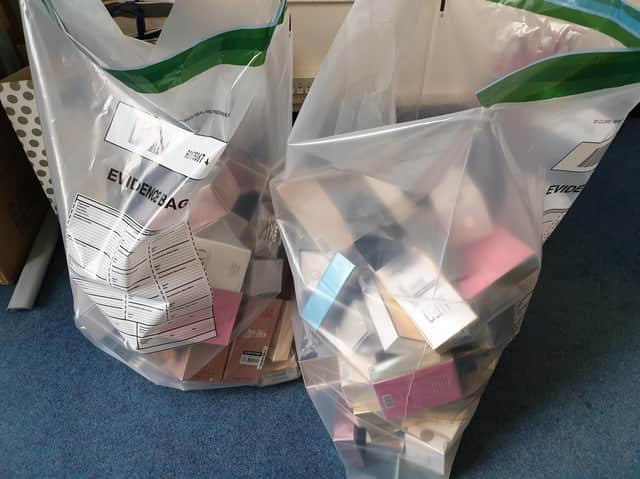 Police seized 107 bottles of suspected counterfeit perfume from the unlicensed street traders in St Peter's Way car park, Northampton Town centre.