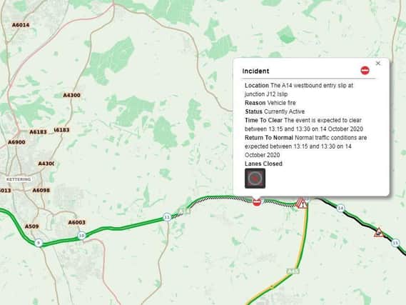 A ten mile stretch of the A14 remained closed until around 7.30am on Wednesday