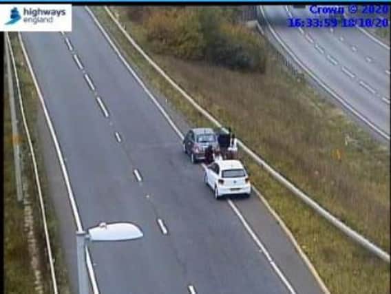 Highways England cameras spotted the two cars on the A14 exit slip near Kettering