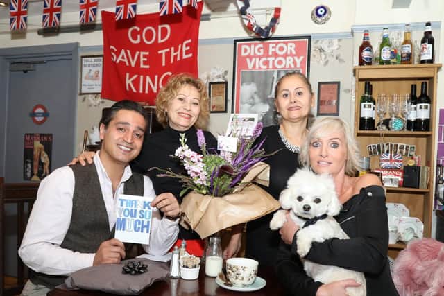 L-R: Reza Horri, owners Jarmen and Jasmen Avedisian and Kirsty Jordan with Chyna.