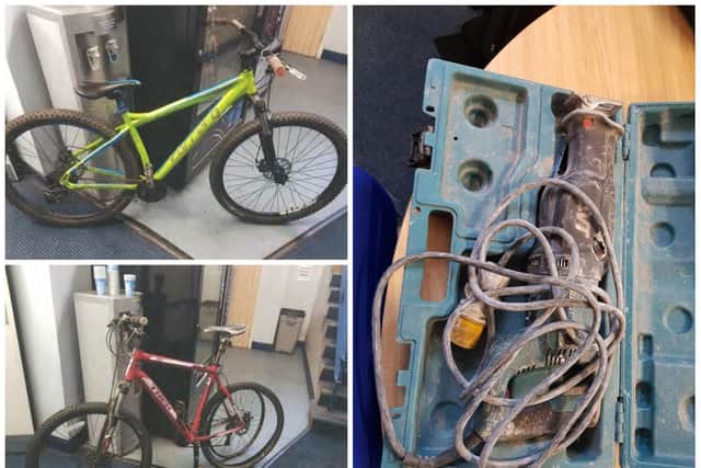 Four bikes and a selection of power tools were among the items believed to have been stolen
