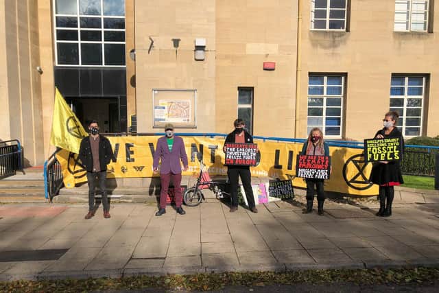 Protesters outside Northampton Magistrate's Court today (October 22).