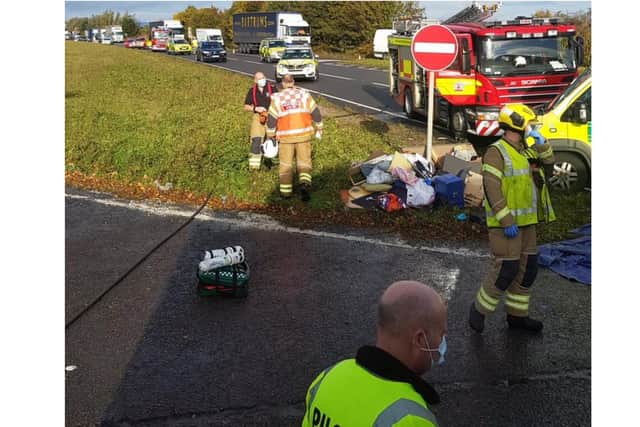 The scene on the A14 following Friday morning's smash. Photo: Northants Police Serious Collision Investigation Unit