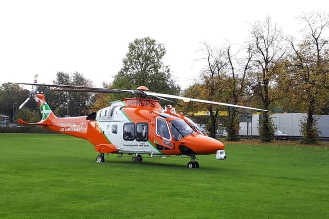 An air ambulance landed in Kettering on Friday morning