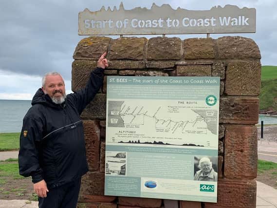 Matt Ellmer at the start of his coast to coast walk