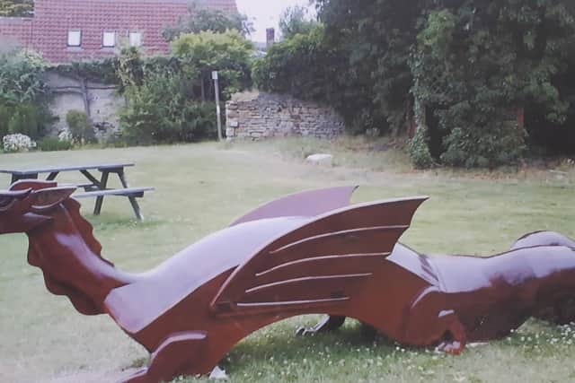 Arnie the dragon at the Green Dragon Hotel in Higham Ferrers