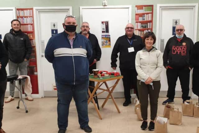Some of the cabbies at the Autumn Centre where the meals were distributed