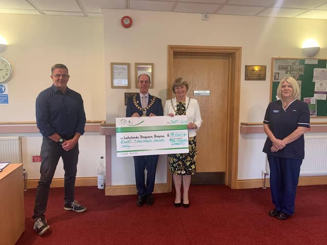 Cllr Beeby, with Consort and wife, Mrs Toni Beeby, presenting staff at Lakelands Hospice with cheque for £8,000.

 

Subject:           Cllr Beeby raises £8,000 for chosen charity


 

Cllr Ray Beeby, former Mayor of Corby for the year 2019/2020 proudly handed over a cheque to Lakelands Hospice following a successful year raising money for his local chosen charity.

 

Despite having events in the pipeline which sadly had to be cancelled due to the global Covid-19 pandemic, Cllr Beeby still managed to raise a huge £8,000 for Lakelands following an array of different events including Dances, Raffles, Dress Down Days for staff at Corby Borough Council, a Fashion Show, Walking Football events and a Civic Ball.

 

Former Mayor, Cllr Ray Beeby, said:

 

“What a year! I’d like to say a huge thank you to everyone who has helped along the way towards such an amazing final total. Whether you have helped to organise, attended, bought raffle tickets or shown support in any other way. This wouldn’t have been possible w
