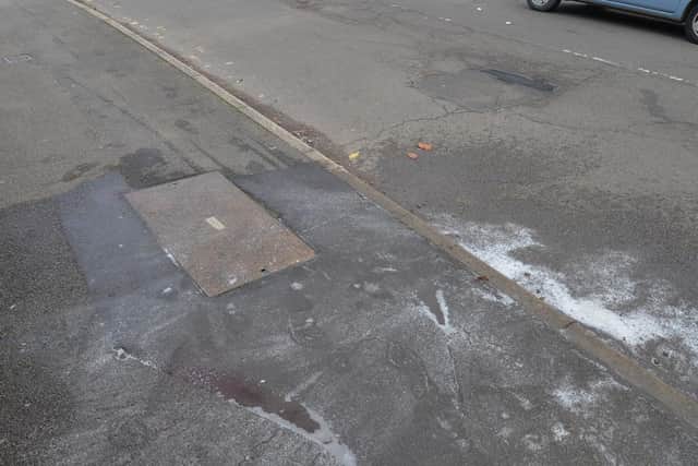 A man was reportedly stabbed in Harrington Road, Desborough. The blood has been washed away. Photo by Andrew Carpenter