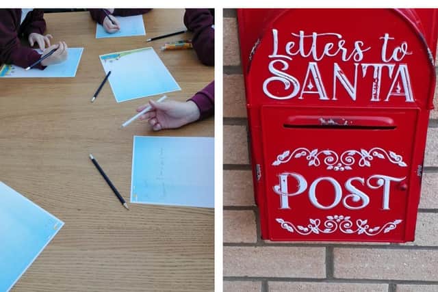 Children preparing their letters and Stuart's Santa postbox.