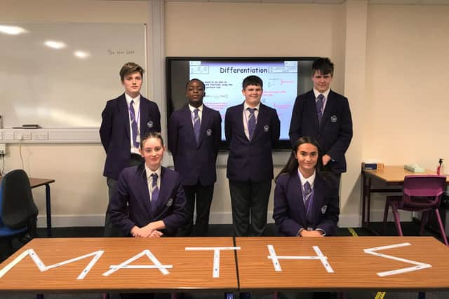 Pupils inside the new maths block.