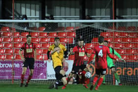 Action from Kettering Town's 1-0 defeat to Southport last week. Picture by Peter Short