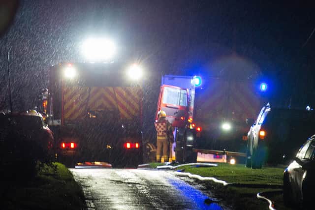 Firefighters tackled the barn blaze in strong wind and heavy rain on Wedensday night.
