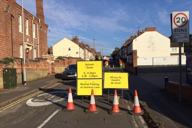 The street is closed at school drop-off and pick-up times (pic via @NNHighways on Twitter)