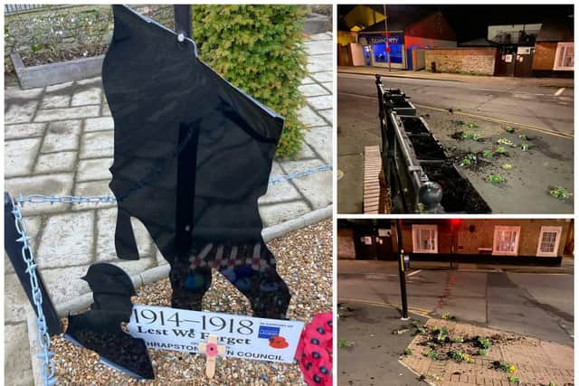 The Silent Soldier statue was damaged beyond repair on Thursday night. Photos: Thrapston Town Council