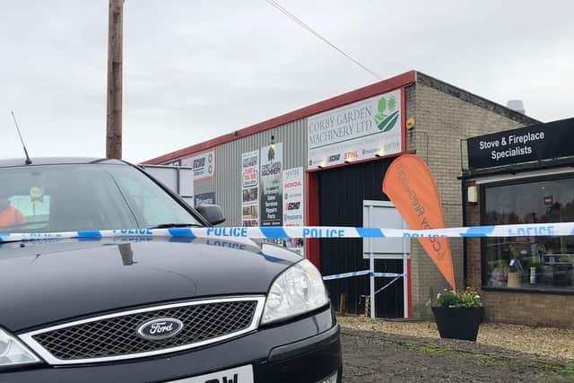 Police at the scene on Friday.