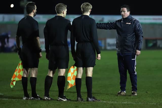 Poppies boss Paul Cox confronted referee Sam Mulhall after the final whistle