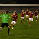 Brackley Town progressed into the second round of the FA Cup after a penalty shoot-out success over Bishop's Stortford at St James Park