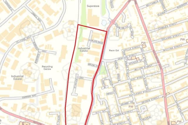 Long is banned from entering shops in the area outlined in red