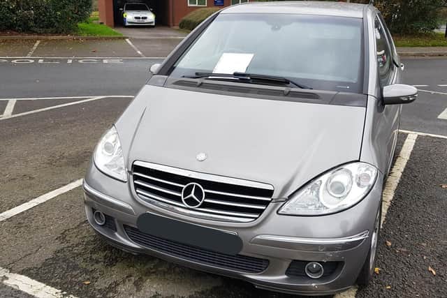 Police found this untaxed Mercedes parked just yards away from their base at the M1 services. Photo: @NorthantsSCIU