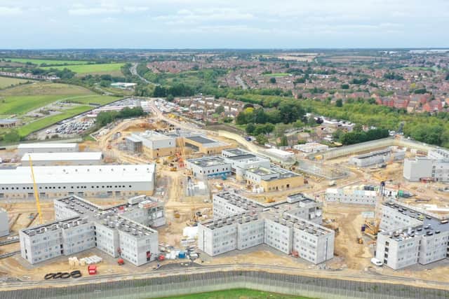 An aerial drone shot of the new prison taking shape in September