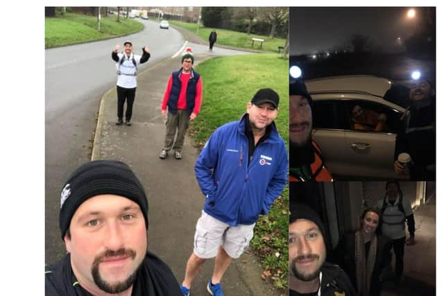 Tom in the foreground with Connor (in white shirt at back) with supporters from the day-night trek