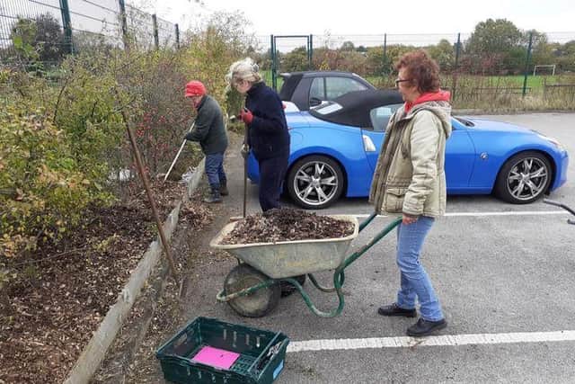 The volunteers hard at work