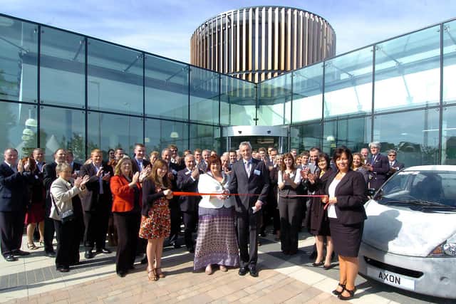 The official ribbon cutting by former mayor Gail McDade and Nick Petford vice chancellor of the University of Northampton