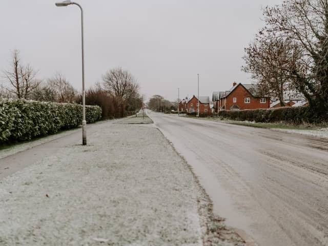 Leicester Road in Uppingham, where snow has been falling since this morning. Picture: Gina Fernandes Photography.