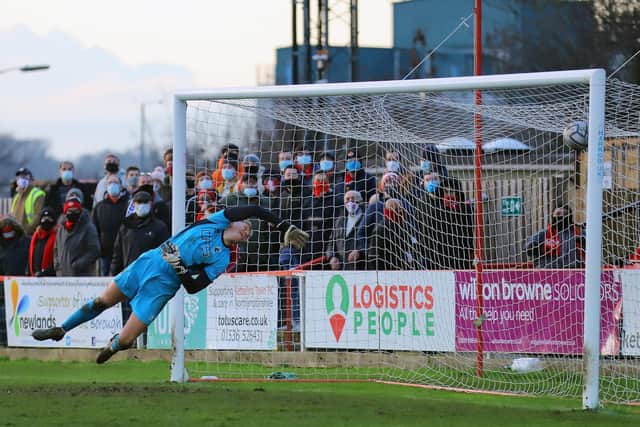 Callum Powell's deflected effort finds the net and it proved to be the winner in the Poppies' 2-1 victory over Blyth Spartans