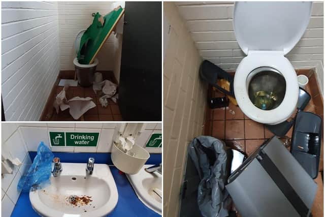 The mess left behind by vandals in the women's toilets at Brixworth Country Park