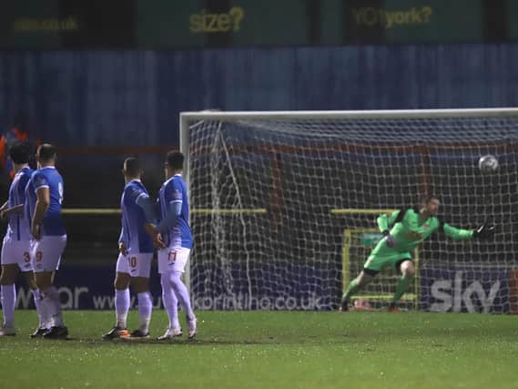 Poppies goalkeeper Adam Collin was beaten by Sean Newton's free-kick as York went 2-0 up early on. Pictures by Peter Short
