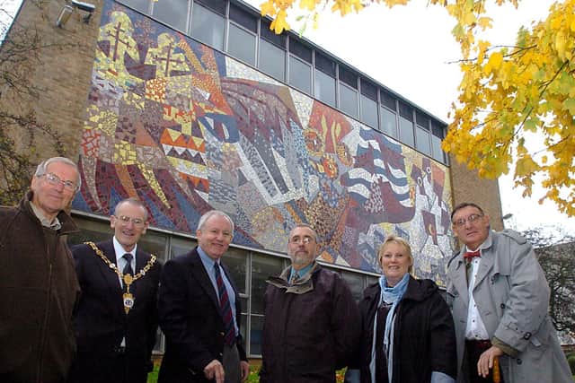 The mosaic, pictured at Tresham Institute before it was removed.