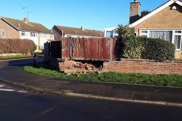 The damaged wall in Sackville Street, Thrapston