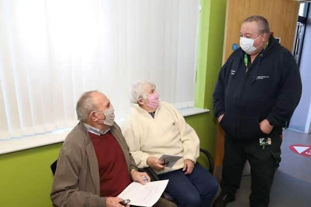 Betty and Trevor Tilley wait for 15 minutes monitored by paramedic Simon Ward