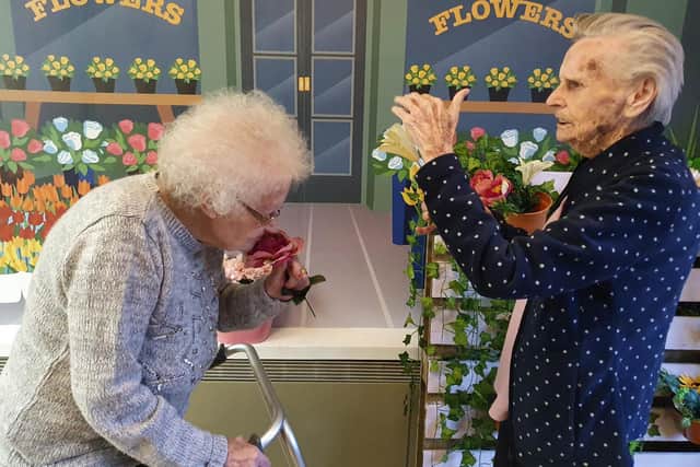 Margaret Sgrignouli, 98, and Jean Peasnell, 92, at the Lancum House 'shops'