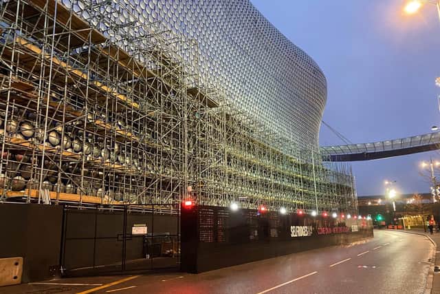 Scaffolding around Birmingham's Selfridges store.