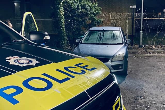 A car with false plates and a stolen catalytic converter was found by police in Kettering.