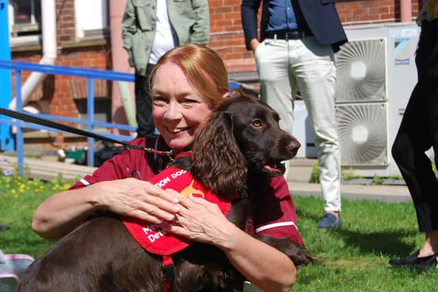 KGH Research Nurse Margaret Turns and Bramble during the Bio-detection Dog visit to KGH in August