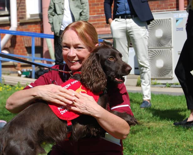KGH Research Nurse Margaret Turns and Bramble during the Bio-detection Dog visit to KGH in August